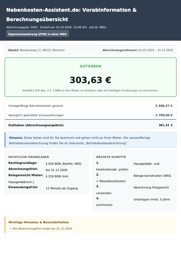 Muster: Hinweise mit Ortsvergleich für den Vermieter, Seite 1