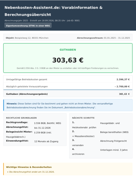 Vorschau der Muster-Hinweise mit Ortsüblichkeits-Vergleich der Betriebskosten